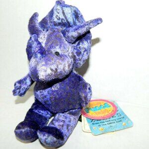 Russ Mystic Zonies Purple Triceratops TYRA 7" Plush Beanbag Dinosaur w Tags VTG